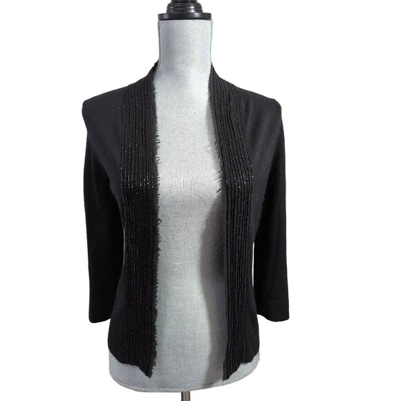 J Crew Open Front Cardigan Womens S Black Beaded Office Casual Wool Cashmere - Picture 1 of 6